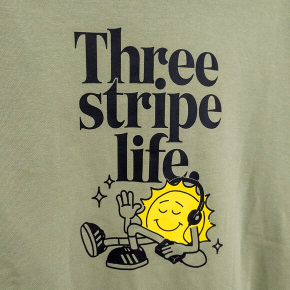 ADIDAS Three Stripe Life Crew Neck Sweatshirt Green Graphic Casual Activewear - Picture 3 of 6